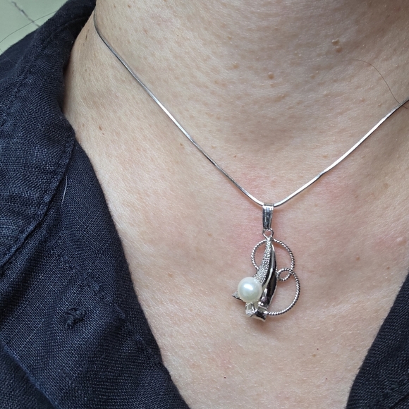 modernist retro Japanese saltwater cultured akoya vintage pearl pendant - Picture 5 of 6